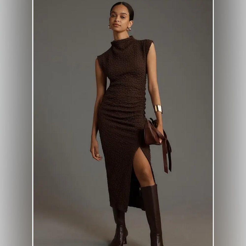Anthropologie Elegant Brown and Black Patterned Women's Dress - Picture 2 of 3